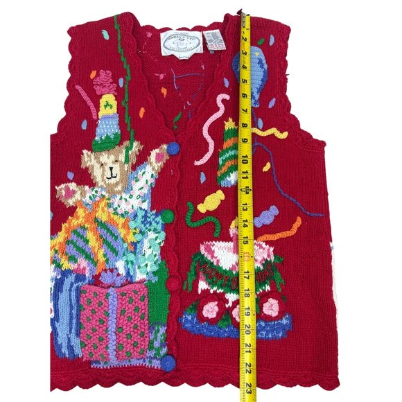 Vtg 90's Eagle Eye Collectibles Women's S/P Birthday Sweater Vest Bear Balloons - Picture 5 of 10